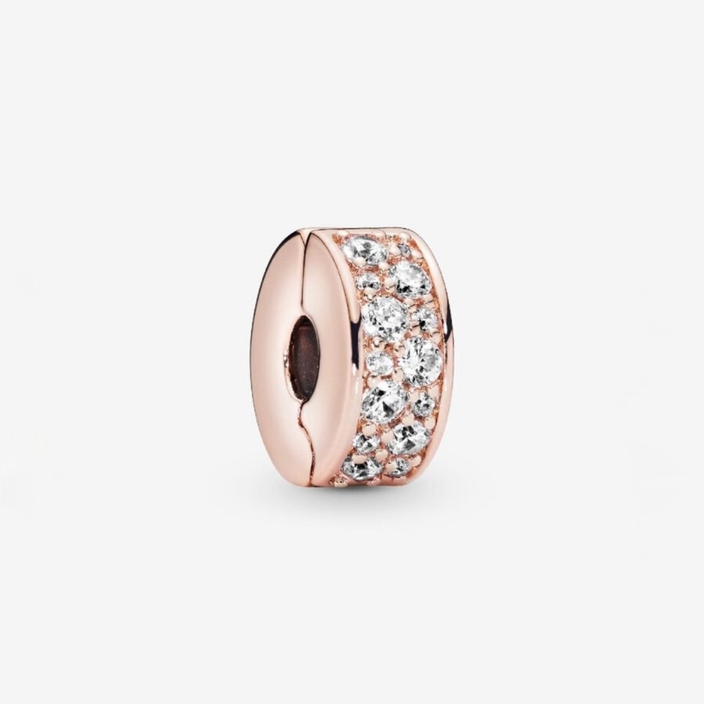 Pandora - Clear Pavé Clip Charm 14k Rose Gold-Plated Unique Metal Blend